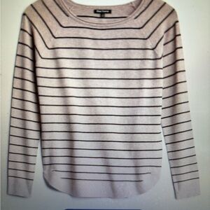 Pink Clover Valencia curved Hem Striped Taupe Sweater